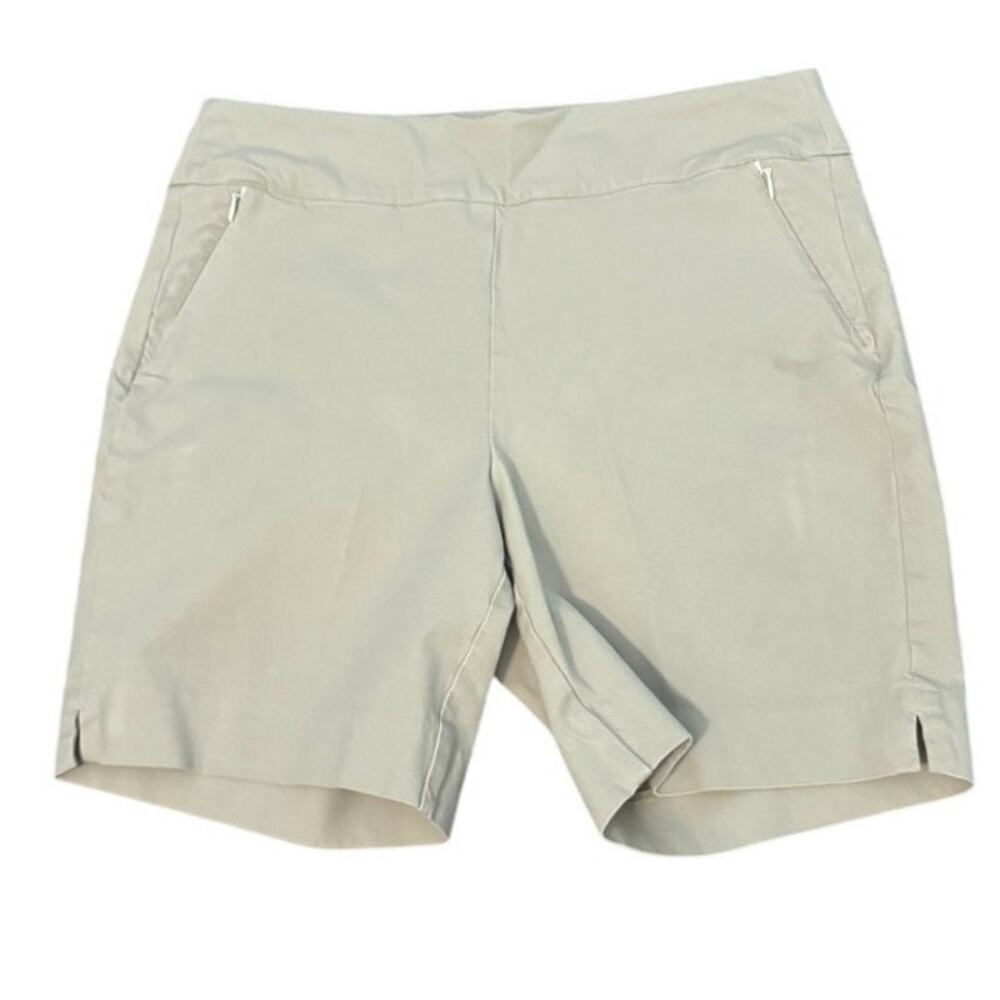 Soft Surroundings Womens Bermuda Shorts beige tan Hiking Zip Pocket Sz Petite M